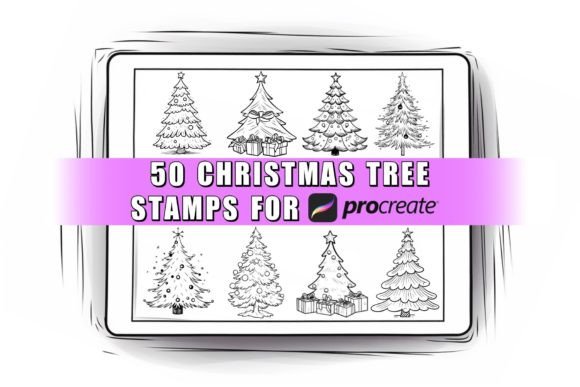 Download 50 Christmas Trees Procreate Stamps Brus - Stamp Collection