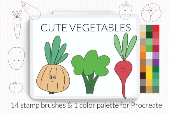 Download Cute Vegetable Procreate Stamp Brushes - Stamp Collection