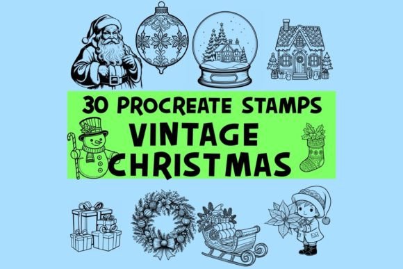 Download Vintage Christmas Procreate Stamp Brush - Stamp Collection