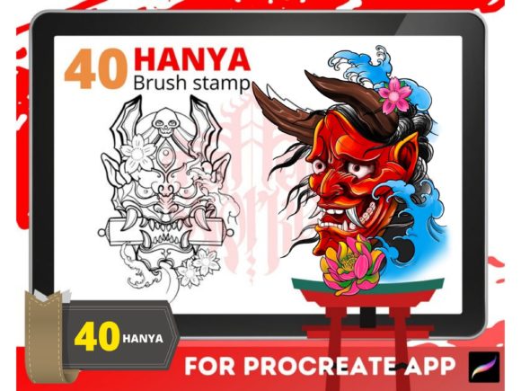 Download Hanya Mask Japanese Tattoo Brush Stamp - Stamp Collection