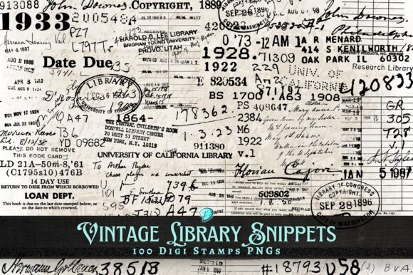 Download Vintage Library Snippets Digi Stamps PNG - Stamp Collection