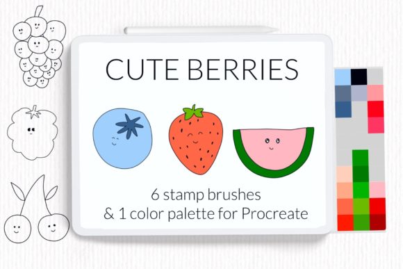 Download Cute Berries Procreate Stamp Brushes. - Stamp Collection