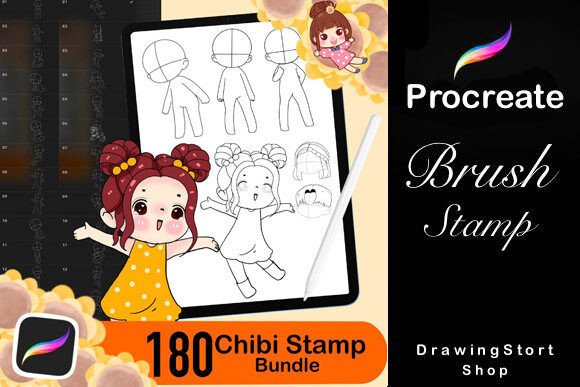 Download 180 Procreate Chibi Stamp Brushes - Stamp Collection