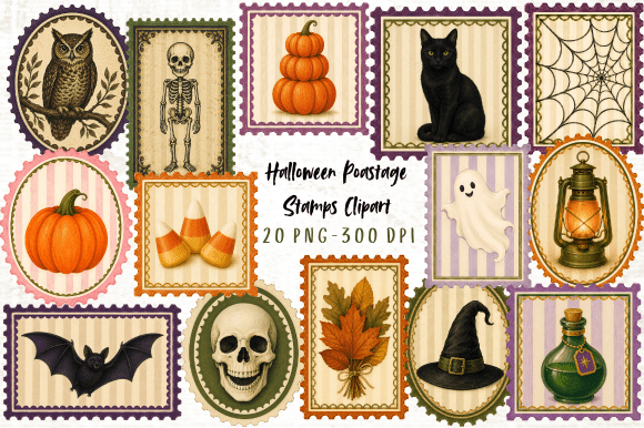 Download Halloween Postage Stamps Clipart PNG - Stamp Collection