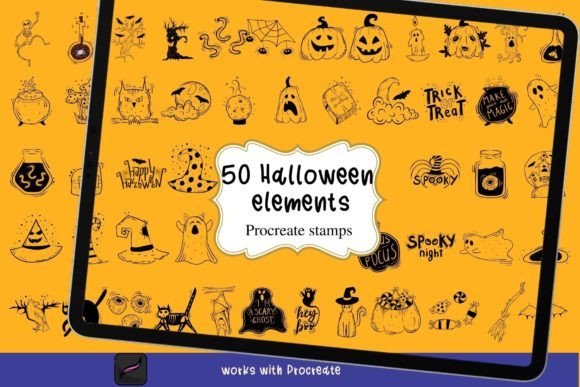 Download 50 Halloween Procreate Stamps - Stamp Collection