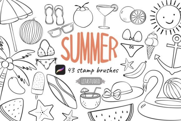 Download 43 Cute Summer Procreate Stamp Brushes - Stamp Collection