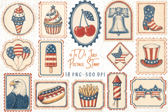 Download 4th of July Postage Stamp Clipart PNG - Stamp Collection