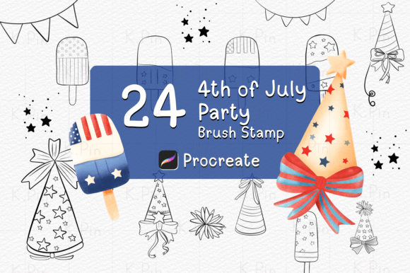 Download 24 Brush Stamp Procreate, 4th of July - Stamp Collection