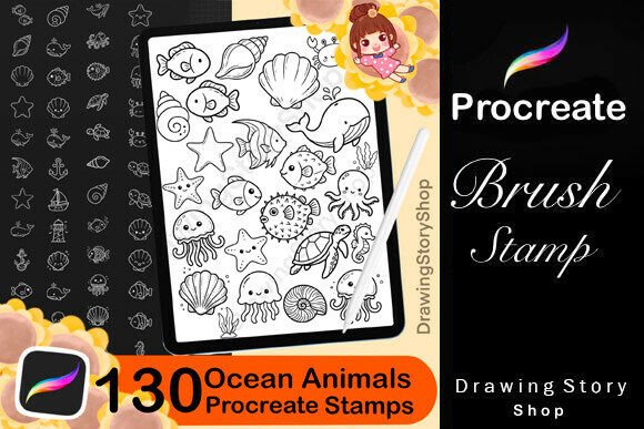 Download 130 Kawaii Ocean Animals Procreate Stamp - Stamp Collection