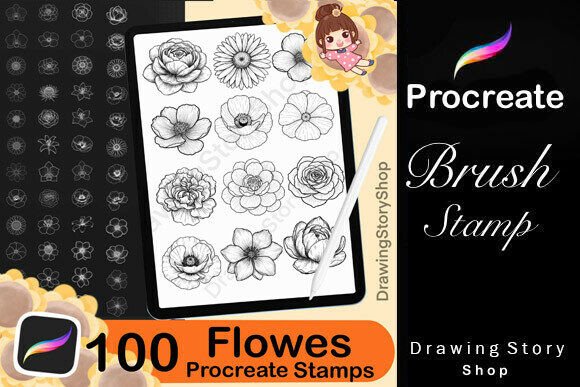 Download 100 Floral &amp; Botanical Procreate Stamps - Stamp Collection