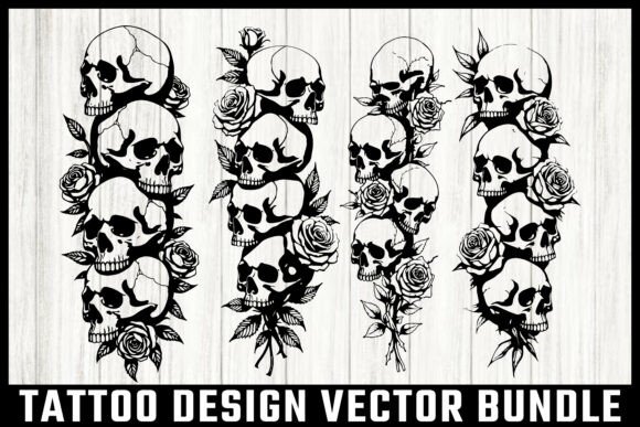 Download Skulls and Roses Tattoo Design Vector B - Premium Resources