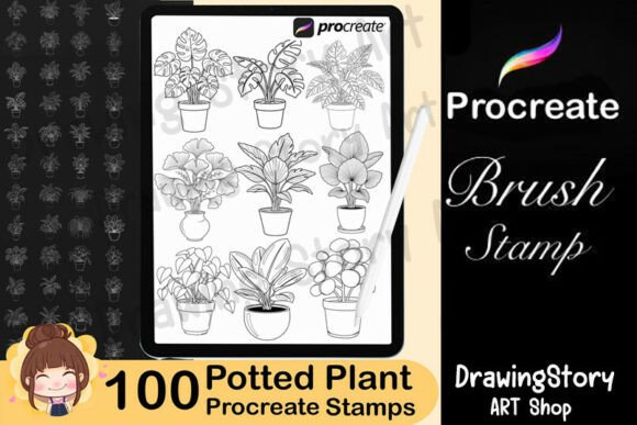 Download 100 Potted Plants Stamps Procreate Brush - Stamp Collection