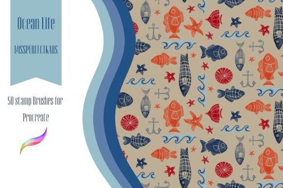Download Ocean Life-50 Stamp Brushes Procreate - Stamp Collection