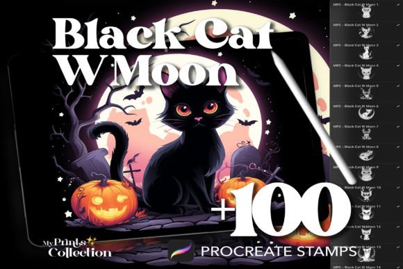 Download 100+ Procreate Black Cat with Moon Stamp - Stamp Collection