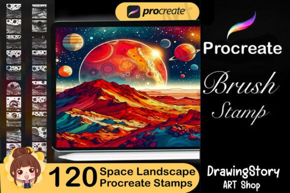 Download 120 Space Landscape Procreate Stamps - Stamp Collection