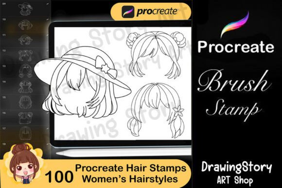 Download 100 Procreate Hair Style Stamps: Women's - Stamp Collection