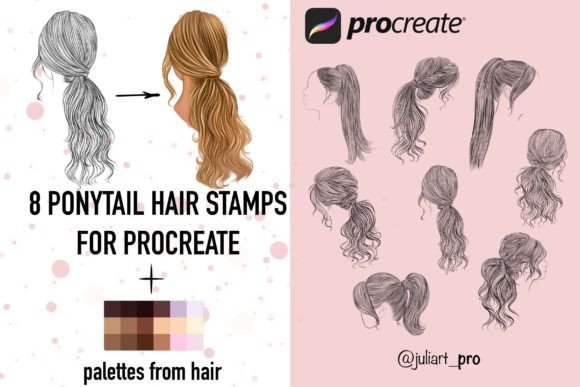 Download 8 Ponytails Hair Stamps for Procreate - Stamp Collection