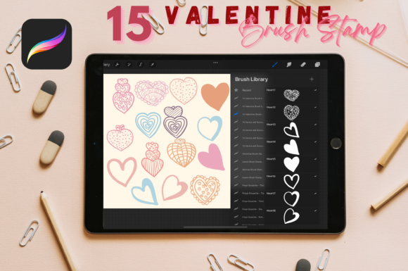 Download 15 Valentine Brush Stamp Set 1 - Stamp Collection