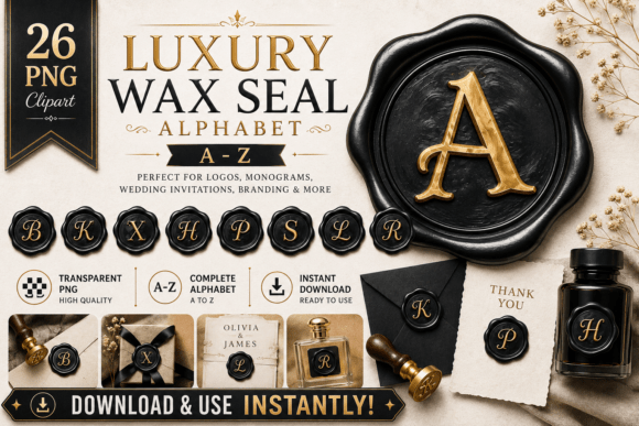 Download Luxury Alphabet Wax Seal Black Stamps - Stamp Collection
