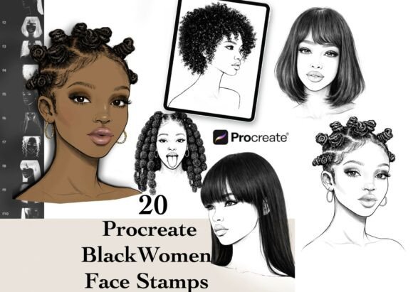 Download 20 Procreate Black Women Face Stamps - Stamp Collection