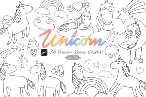 Download 36 Unicorn Procreate Stamp Brush Set - Stamp Collection