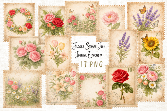 Download Flower Stamps Junk Journal Ephemera - Stamp Collection