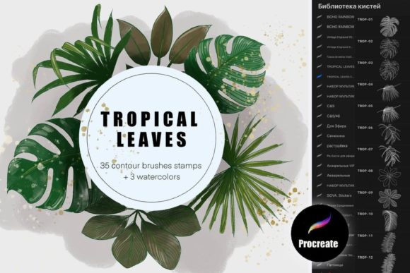 Download Watercolor Tropical Leaves Brush Stamps - Stamp Collection