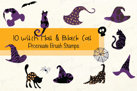 Download Procreate Brush Stamp Halloween Hat&amp;Cat - Stamp Collection