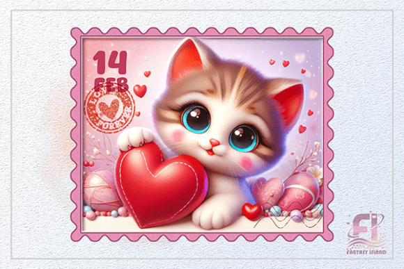 Download Valentine's Cute Kitten with Heart Stamp - Stamp Collection
