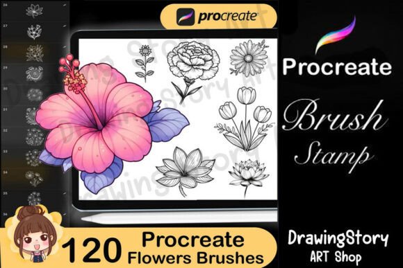 Download 120 Floral Procreate Stamps: Botanical - Stamp Collection