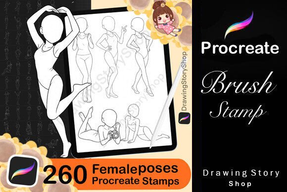 Download 260 Base Procreate Female Pose Stamps - Stamp Collection
