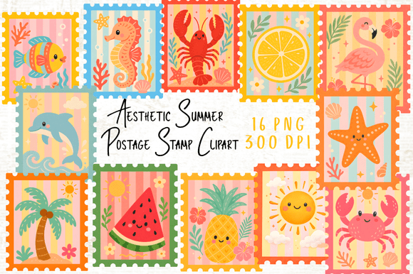 Download Aesthetic Summer Postage Stamp Clipart - Stamp Collection