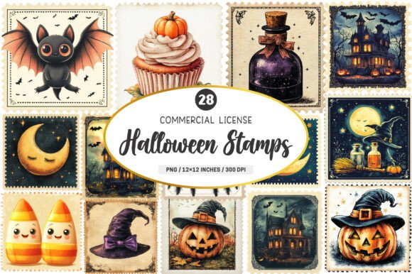 Download Halloween Postage Stamps Clipart PNG - Stamp Collection