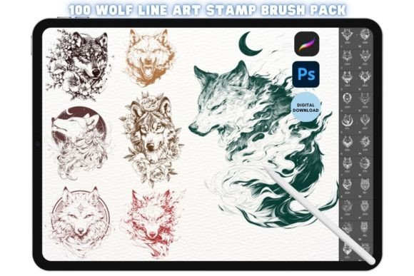 Download Procreate Photoshop Wolf Stamp Brush Set - Stamp Collection