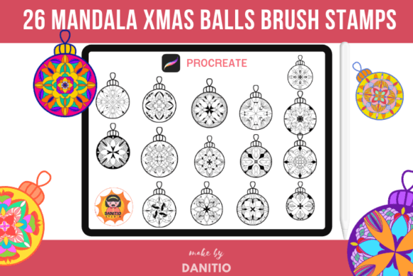 Download 26 Mandala Xmas Balls Brush Stamps - Stamp Collection