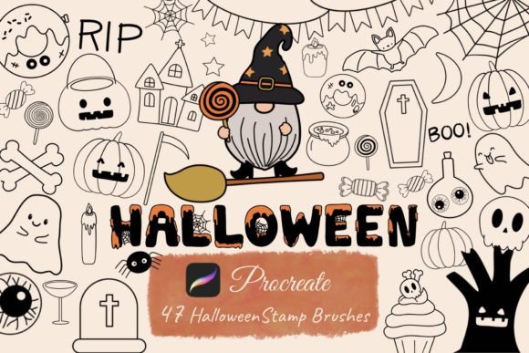 Download 47Cute Halloween Procreate Stamp Brushes - Stamp Collection