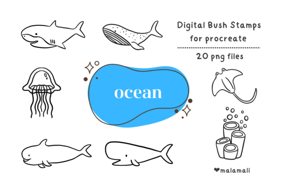 Download Ocean Procreate Stamps,Clip Art - Stamp Collection