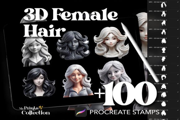 Download 100+ Procreate 3D 3D Female Hair Stamps - Stamp Collection