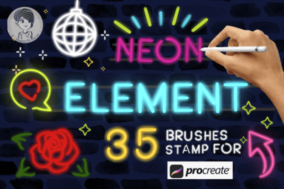 Download Neon Element Brush Stamps for Procreate - Stamp Collection