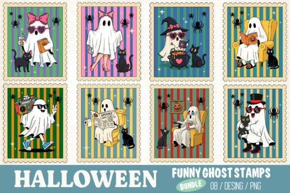 Download Halloween Funny Ghost Stamps Bundle Png - Stamp Collection