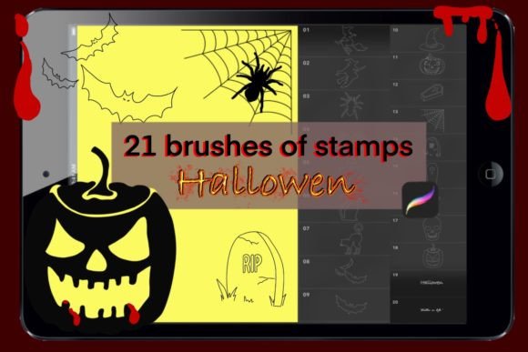 Download 21 Stamp Brushes Procreate "halloween" - Stamp Collection