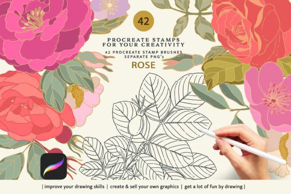 Download Rose Stamp Procreate Brushes - Stamp Collection