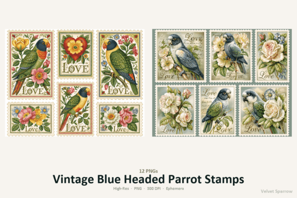 Download Vintage Blue Headed Parrot Stamps - Stamp Collection