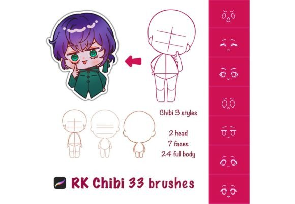 Download Cute Chibi Stamp Brushes for Procreate - Stamp Collection