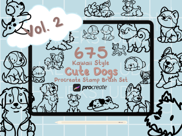 Download 675 Procreate Dog Stamp Brushes Vol. 2 - Stamp Collection