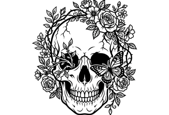 Download Floral Skull Butterfly Tattoo Design - Floral Collection